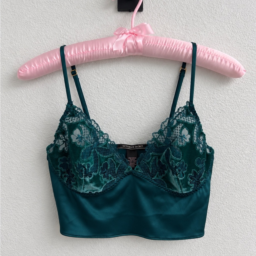 Victoria's Secret Deep Teal Lace Satin Longline Bralette